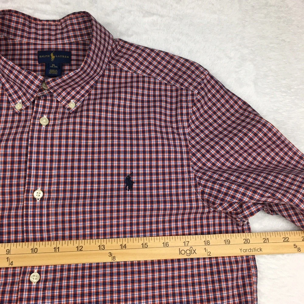 Ralph Lauren‎ Shirt Boys XL (18-20) Burgundy Micro-Plaid Blue Pony